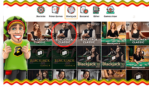 Live Blackjack game lobby on Bob Casino